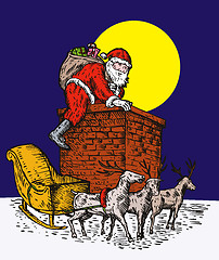 Image showing Santa Claus Over Chimney