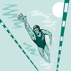 Image showing Swimmer Freestyle Retro