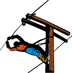 Image showing Power Lineman Electrician Leaning