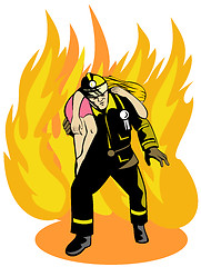 Image showing Fireman Fire Fighter Saving Girl