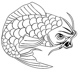 Image showing Koi Carp Fish Jumping Line Drawing
