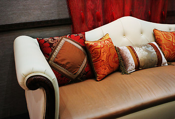 Image showing Modern sofa with colorful cushions