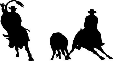 Image showing Rodeo Cowboy Horse Bull Riding Silhouette