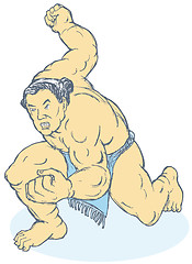 Image showing Japanese Sumo Wrestler Fighting Stance