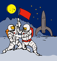 Image showing Astronauts Planting Flag 