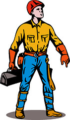 Image showing Lineman Standing with Toolbox