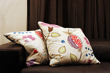 Image showing Modern sofa with patterned cushions