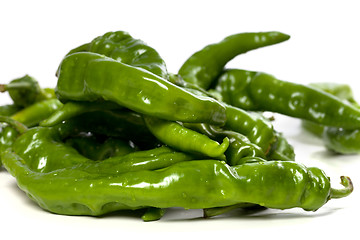 Image showing Green peppers with water drops