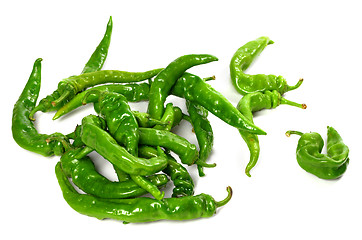 Image showing Green peppers with water drops