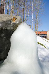 Image showing small park waterfall water frozen icicle ice piece 