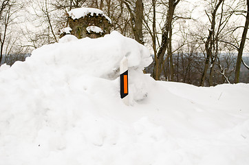 Image showing light reflector pillar snow road side north winter 