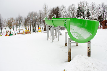 Image showing outdoor water park slide snow winter playground 