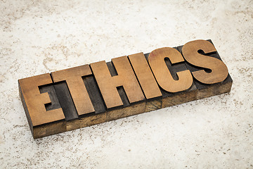 Image showing ethics word in wood type