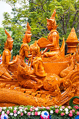 Image showing Carving a large candle, Thai art form of wax at Ubonratchathani 