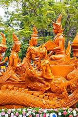 Image showing Carving a large candle, Thai art form of wax at Ubonratchathani 