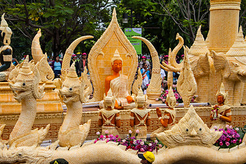 Image showing Carving a large candle, Thai art form of wax at Ubonratchathani 