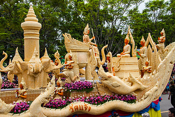 Image showing Carving a large candle, Thai art form of wax at Ubonratchathani 