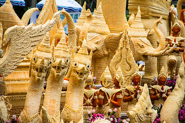 Image showing Carving a large candle, Thai art form of wax at Ubonratchathani 