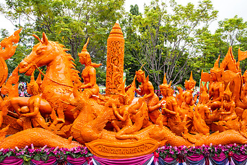 Image showing Carving a large candle, Thai art form of wax at Ubonratchathani 