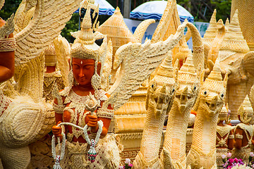 Image showing Carving a large candle, Thai art form of wax at Ubonratchathani 