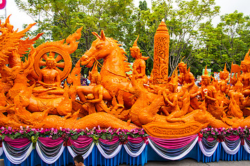 Image showing Carving a large candle, Thai art form of wax at Ubonratchathani 