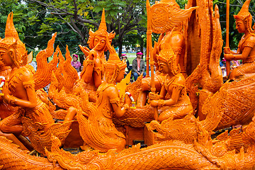 Image showing Carving a large candle, Thai art form of wax at Ubonratchathani 