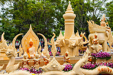 Image showing Carving a large candle, Thai art form of wax at Ubonratchathani 