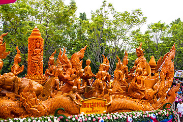 Image showing Carving a large candle, Thai art form of wax at Ubonratchathani 