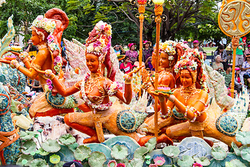 Image showing Carving a large candle, Thai art form of wax at Ubonratchathani 