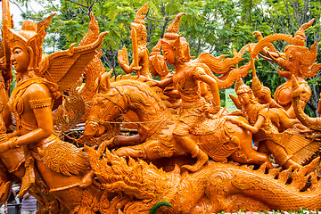 Image showing Carving a large candle, Thai art form of wax at Ubonratchathani 