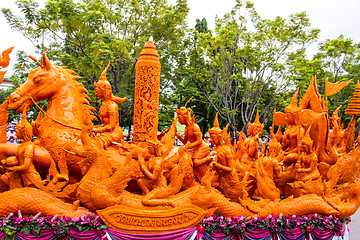 Image showing Carving a large candle, Thai art form of wax at Ubonratchathani 