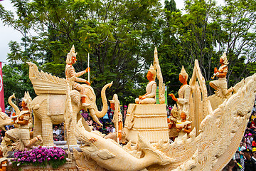 Image showing Carving a large candle, Thai art form of wax at Ubonratchathani 