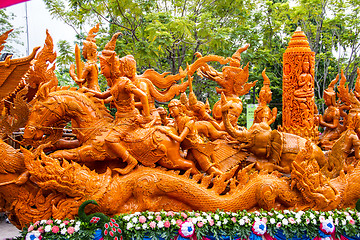 Image showing Carving a large candle, Thai art form of wax at Ubonratchathani 