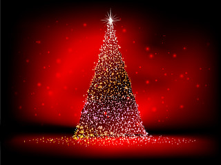 Image showing Abstract golden christmas tree on red. EPS 10