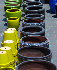 Image showing Colorful ceramic pots in market