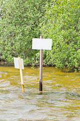 Image showing Blank sign in a lake