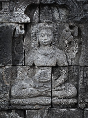 Image showing Medieval carving on wall of the Borobudur temple