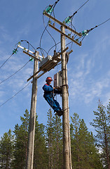 Image showing Electrician perform maintenance on the transmission towers reclo