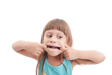 Image showing Little girl making a strange face on white background