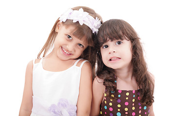 Image showing Friends - Two Adorable little girls isolated on white background