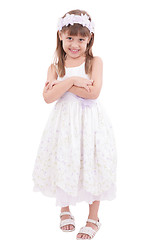 Image showing Full length portrait of a little girl standing with folded hands