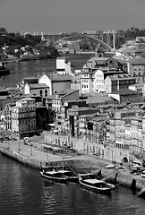 Image showing Portugal. Porto city. View of Douro river embankment  in black a