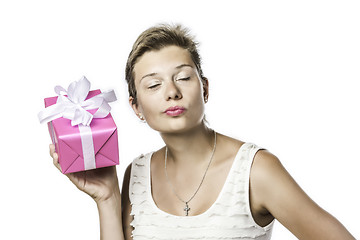 Image showing Brunette pretty girl with gift