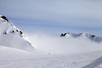 Image showing Ski slope in fog