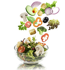 Image showing  Vegetables Falling Into A  Salad Bowl