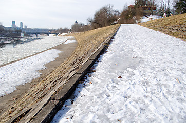 Image showing frosted walking trail along river cold winter day 