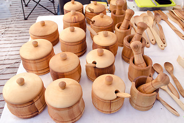 Image showing wooden sugar basin spice mortar kitchen utensil 