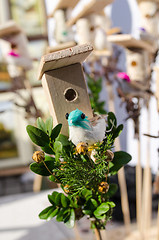 Image showing small bird house handmade bird figure spring fair  