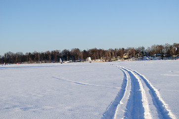 Image showing people ice sail sport snow frozen lake winter day 