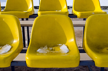 Image showing beach volleyball yellow chairs  